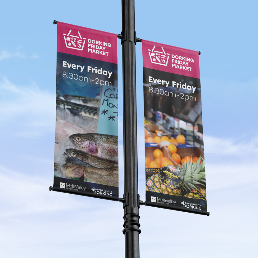 Lampost banners - Dorking Friday Market campaign